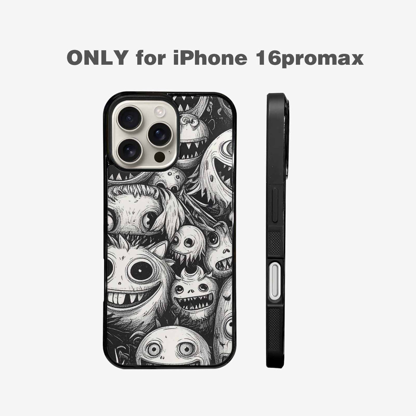 iPhone 16 Pro Max Case — Black And White Monster Face Collage, Unique Phone Case Design