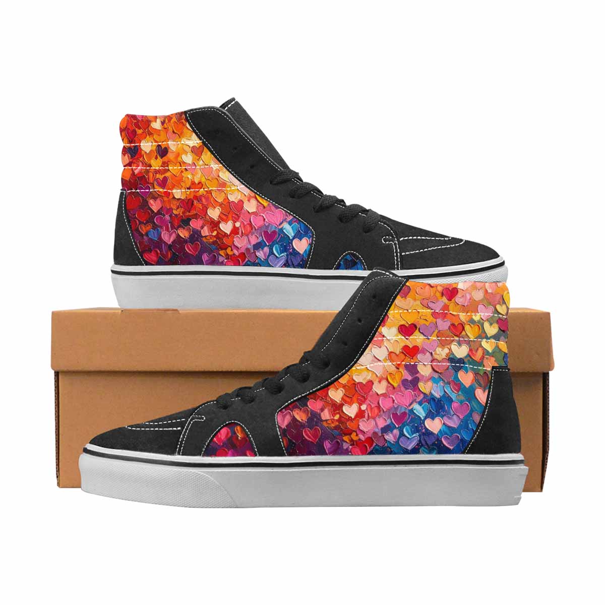 WOMEN'S Hearts Full Color High Top Canvas Custom Fashion Grunge All Over Print Shoes
