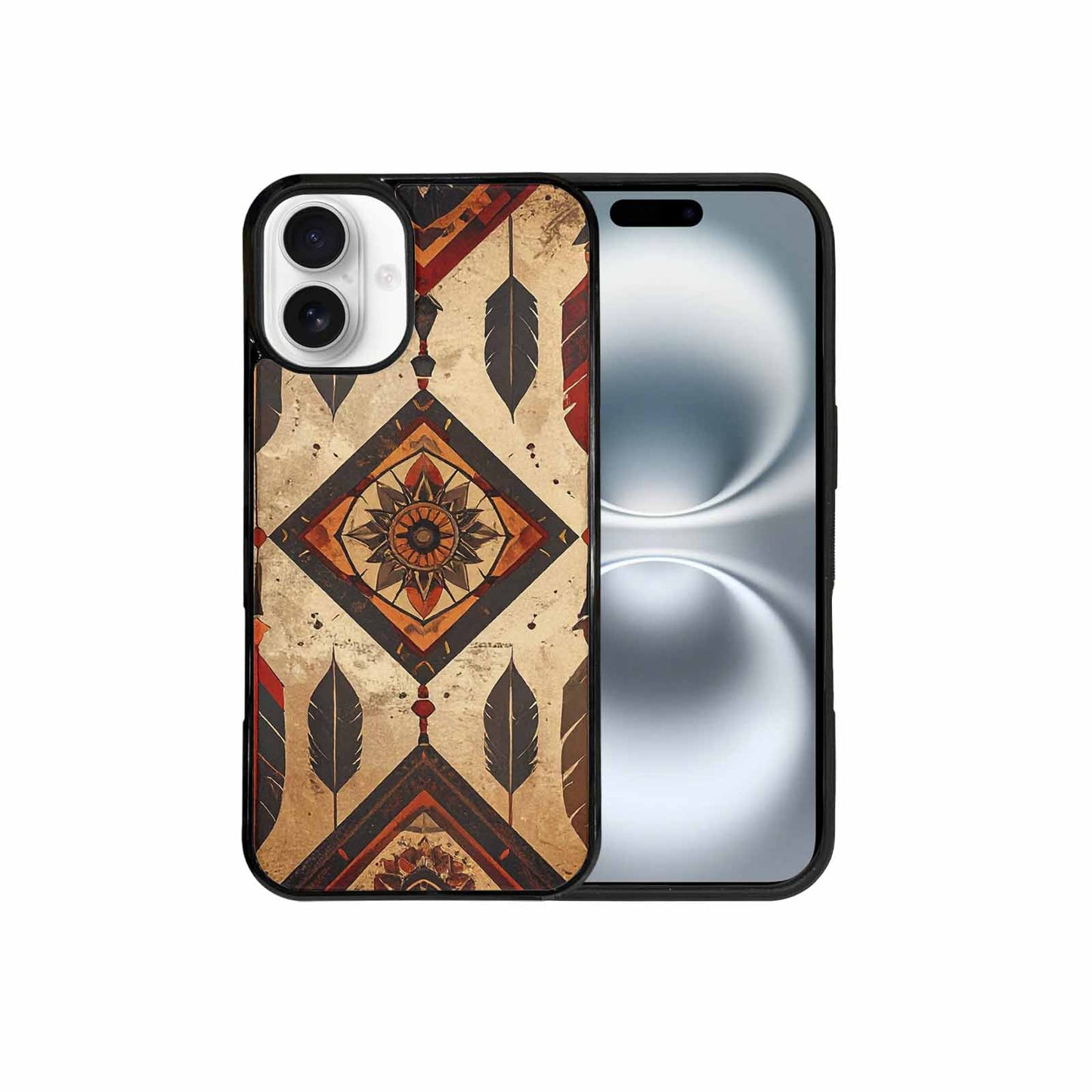 iPhone 16 Plus Case — Native American Geometric Pattern Arrows Feathers, Original Design Phone Case