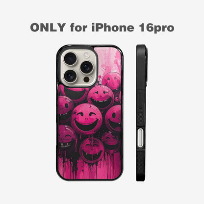 iPhone 16 Pro Case — Melting Moon Smiley Black Pink Ink, Custom Print Case Cover