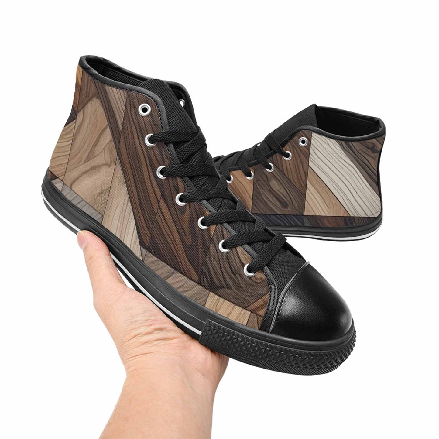 MEN'S Wood Grain Texture High Top Canvas Vibrant Chaos Shoes