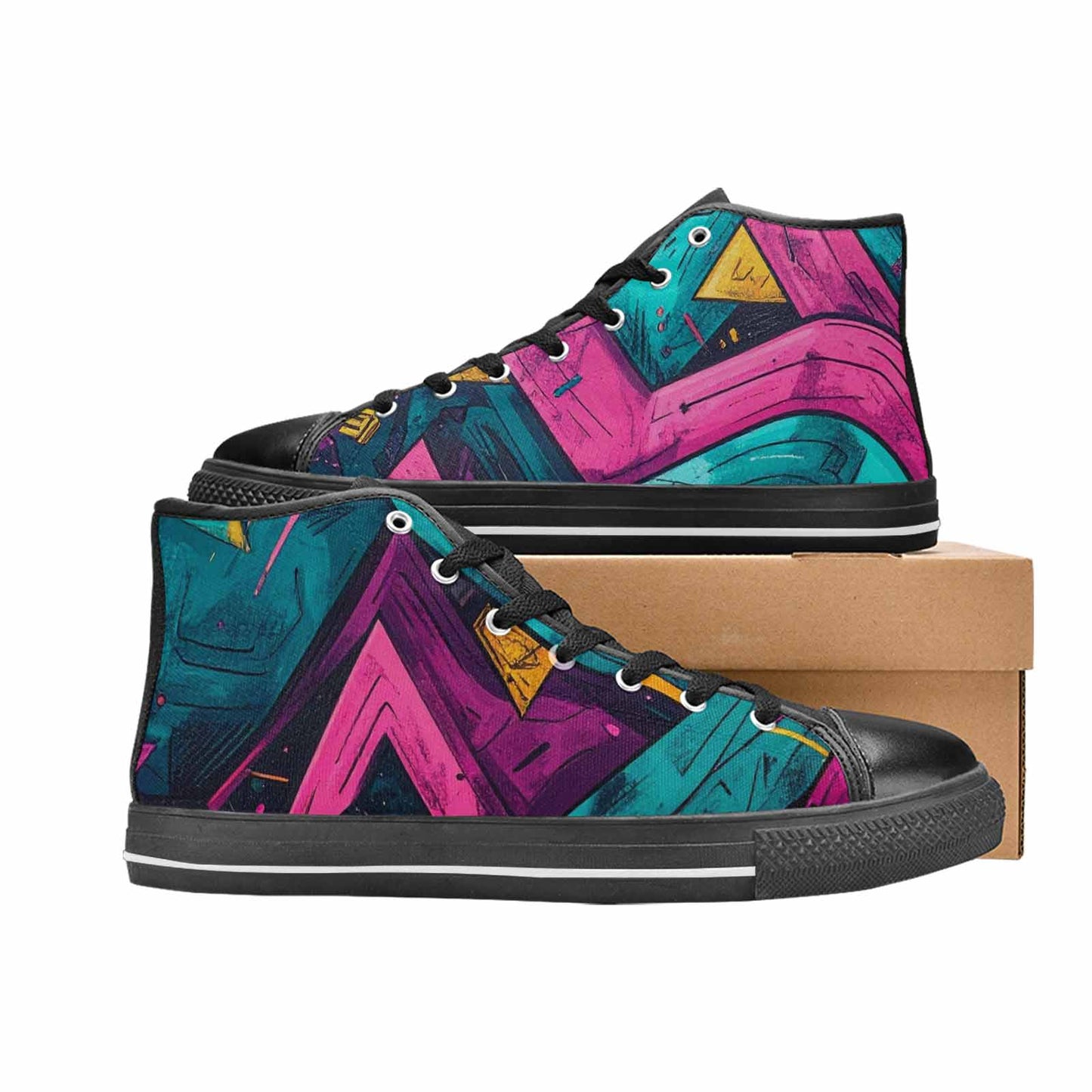 WOMEN'S 80S Retro Print High Top Canvas Wallpaper Art Custom Shoes