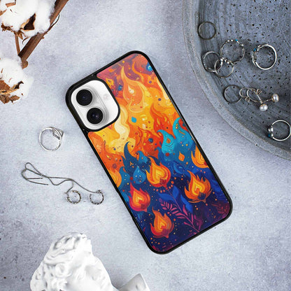 iPhone 16 Plus Case — Flame Burst Full Color Vibrant Flame, Custom Printed Phone Case