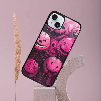 iPhone 15 Plus Case — Melting Moon Smiley Black Pink Ink, Unique Phone Case Design
