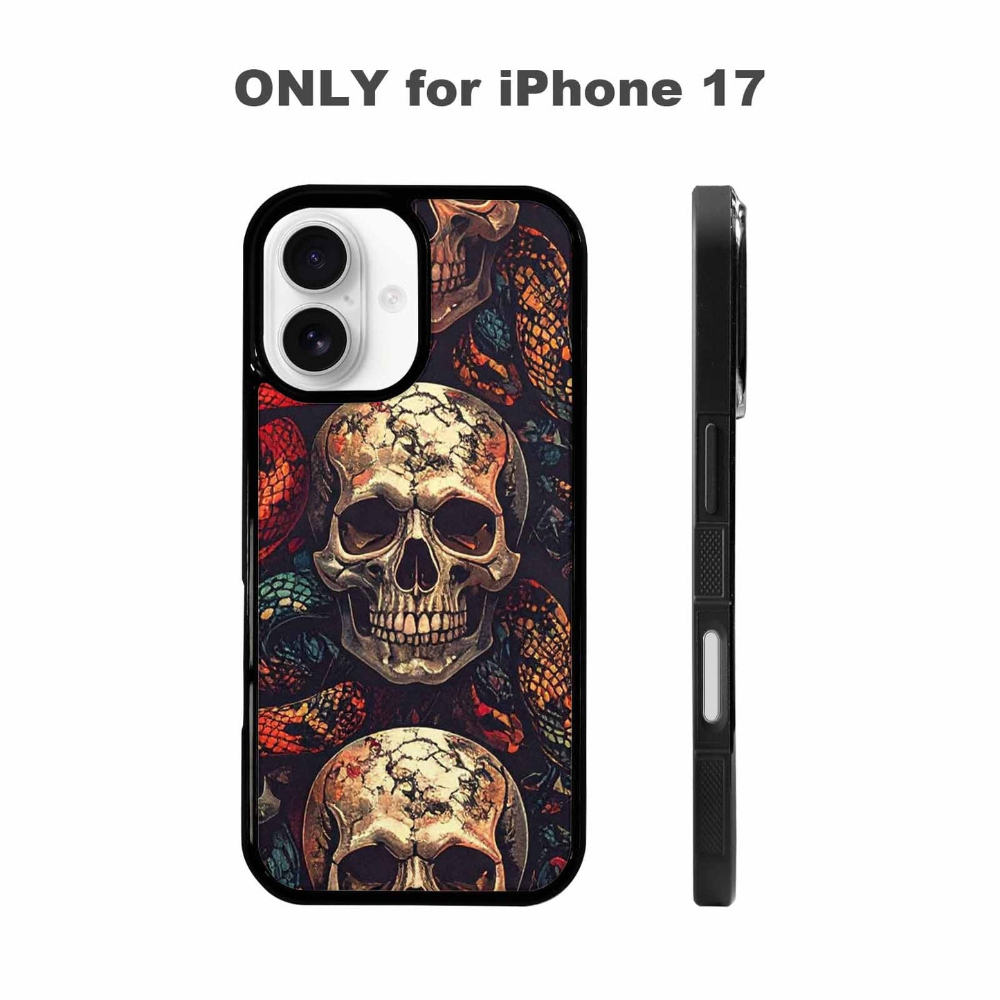 iPhone 17 Case — Snake Skulls Print Gothic Skulls, Custom Made Phone Cover