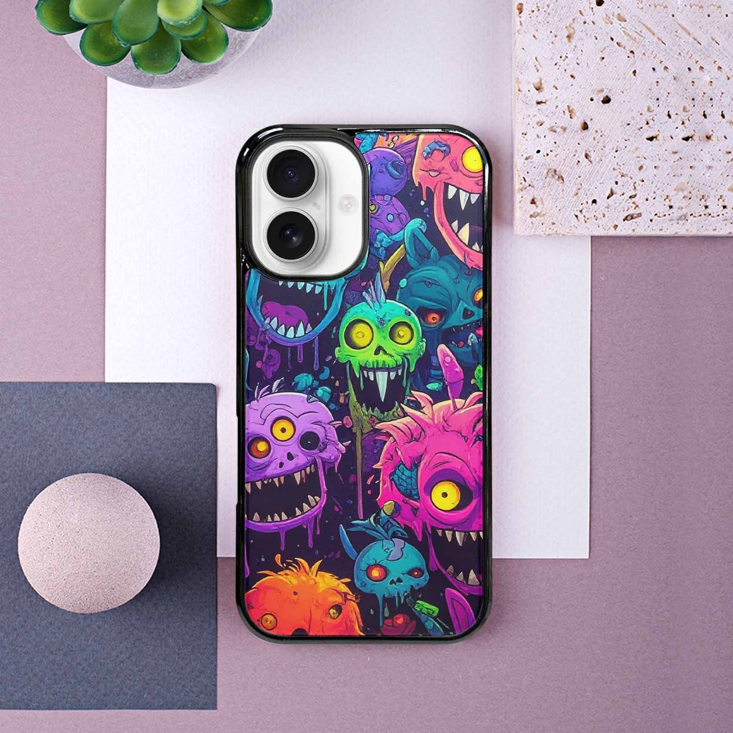 iPhone 16 Case — Mixed Toxic Glow Creature Pattern Hundreds, Unique Phone Case Design