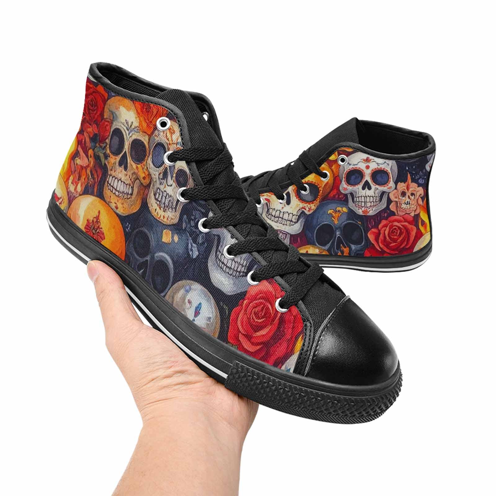 MEN'S Skull High Top Canvas Vibrant Chaos Custom Shoes