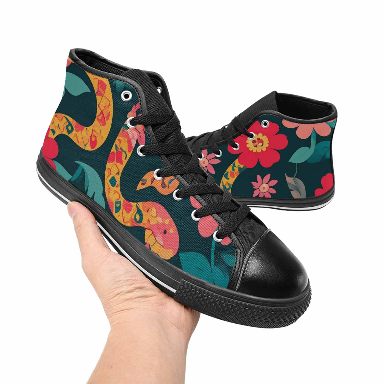 MEN'S Floral Snake Print High Top Canvas Surreal Sneakers