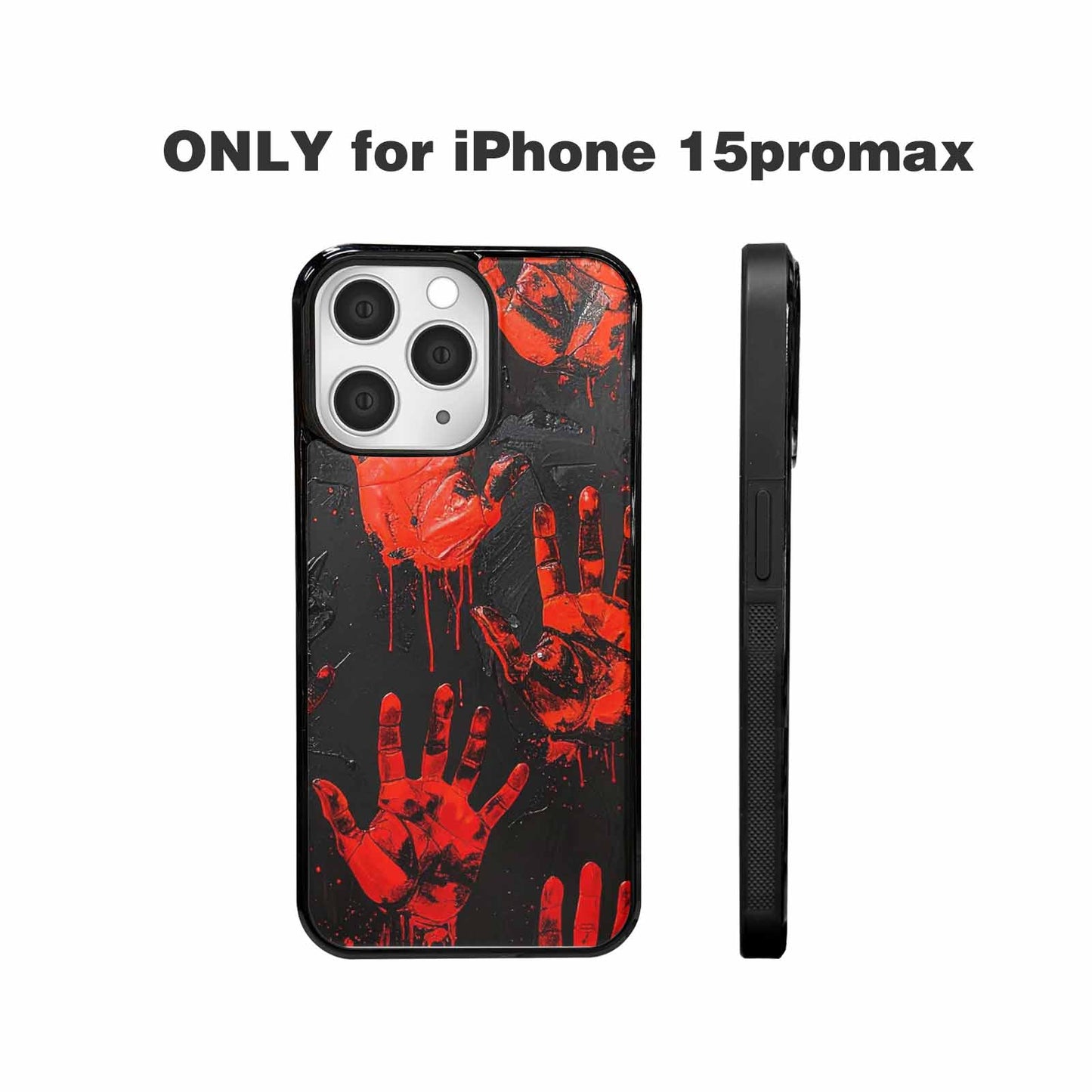 iPhone 15 Pro Max Case — Splatter Paint Art Hand Prints Black, Custom Designed Case Cover