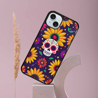 iPhone 15 Plus Case — Sunflowers Hundreds Of Skulls Art Seamless, Unique Phone Case Design