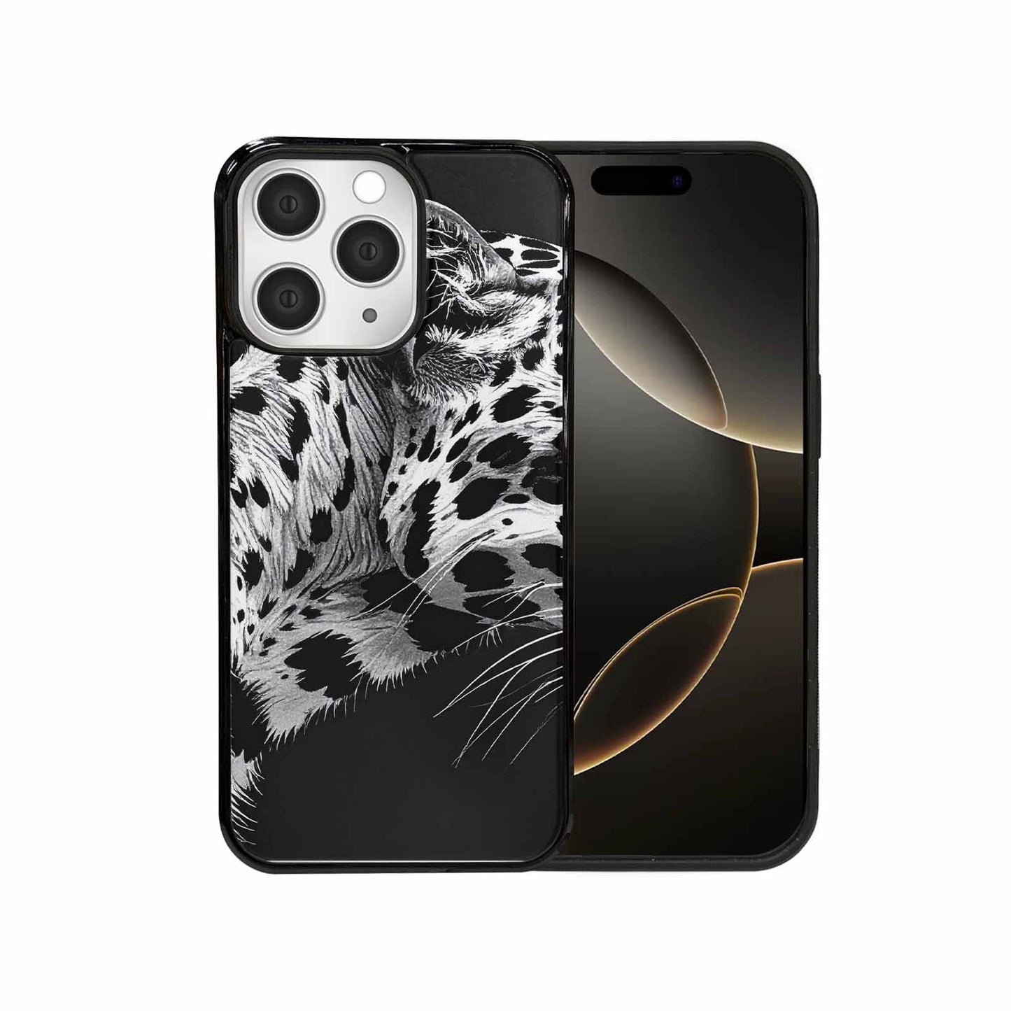 iPhone 15 Pro Max Case — Leopard Print Black And White Style, Custom Printed Phone Case