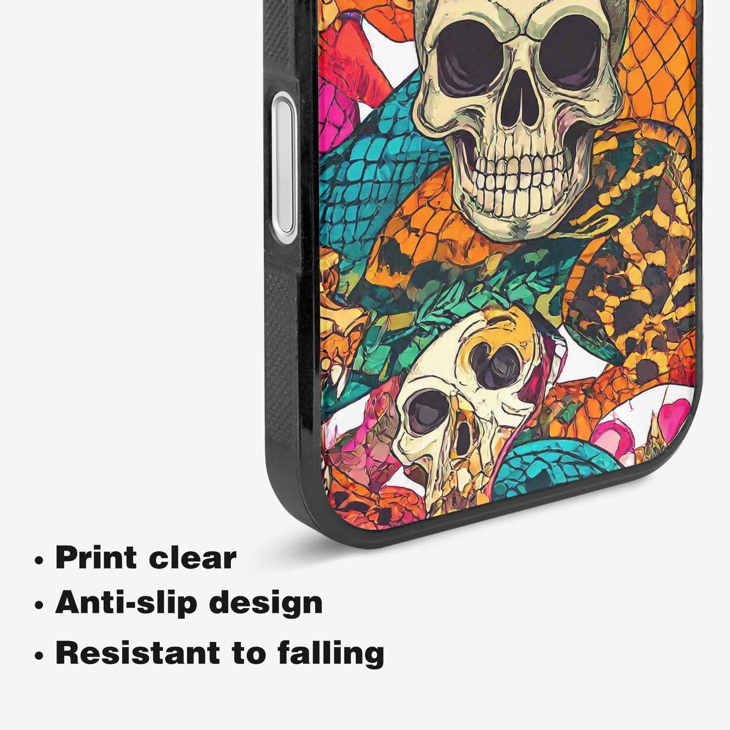 iPhone 16 Plus Case — Snake Print Skull, Unique Phone Case Design