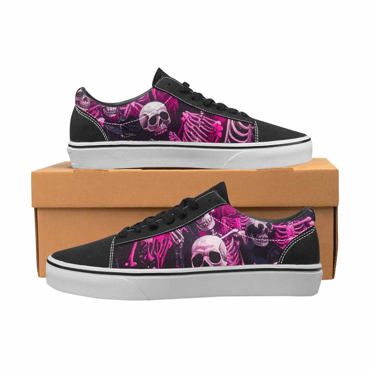 WOMEN'S Skeletons  Neon Pink Lace-Up Canvas Cottagecore Custom Sneakers