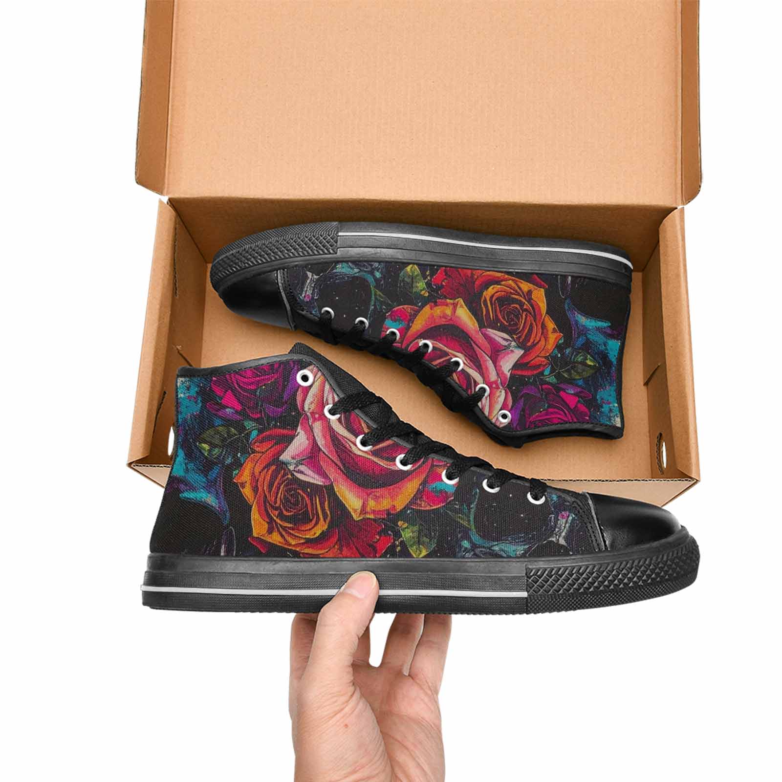 MEN'S Skulls Roses Acid Wash High Top Canvas Neon Fantasy Custom Sneakers