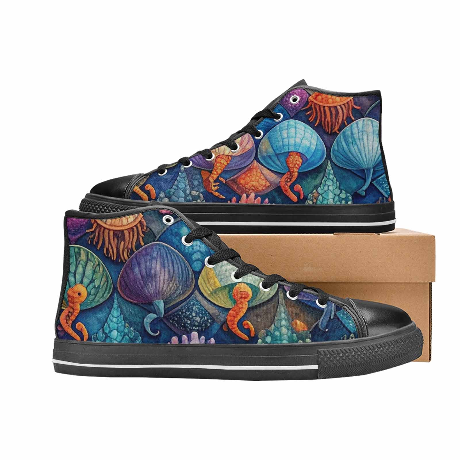 WOMEN'S Fish Scale Coral High Top Canvas Vibrant Chaos Shoes
