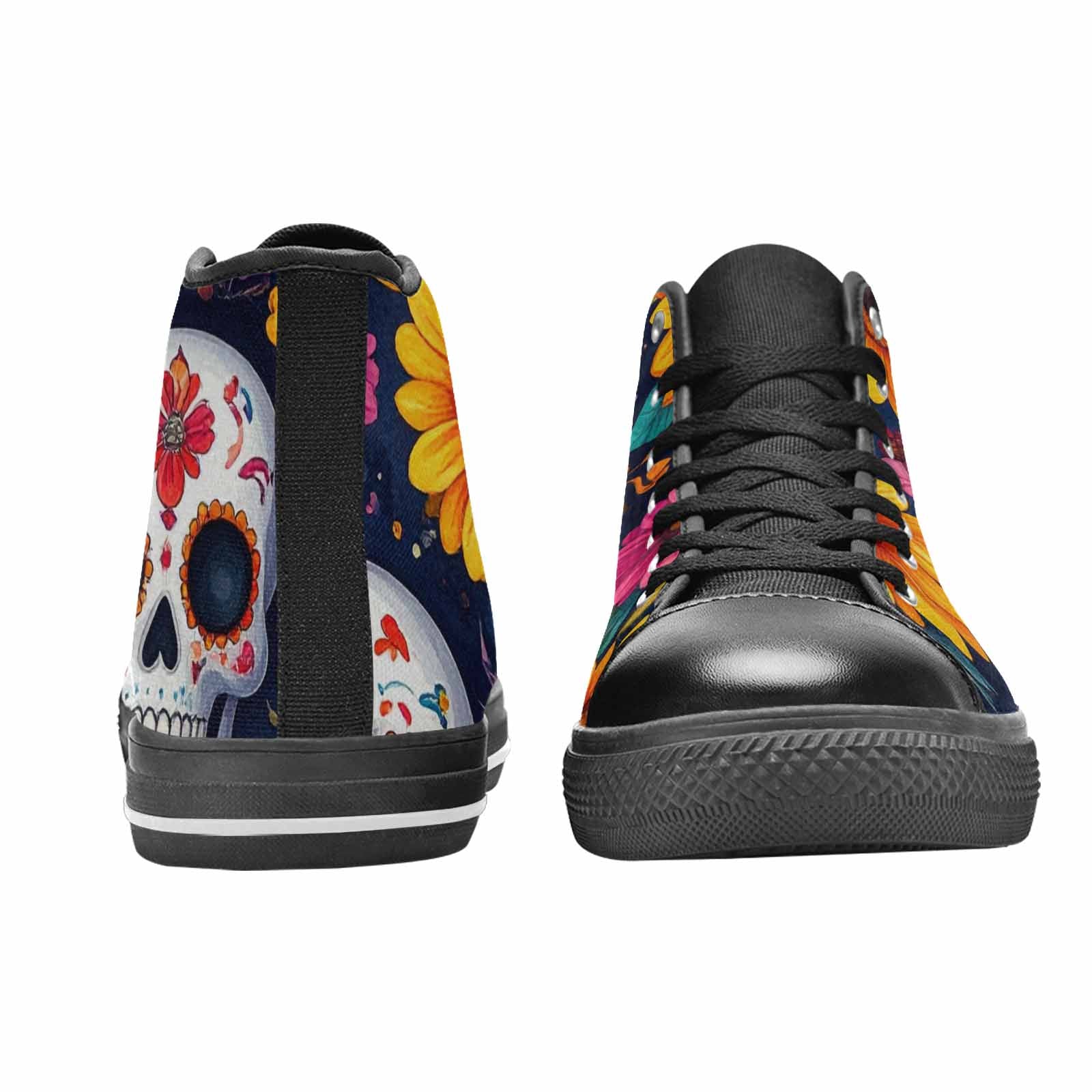 WOMEN'S Sunflower Skulls Print High Top Canvas Vivid Custom Shoes