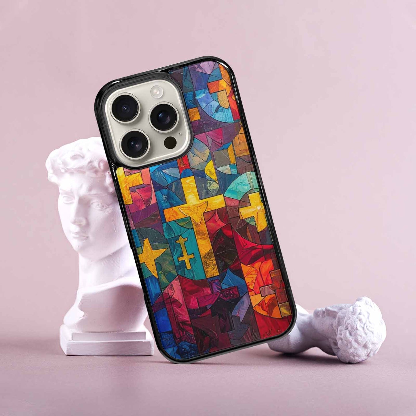 iPhone 16 Pro Case — Faith Cross And Faith Icons Pattern, Unique Phone Case Design