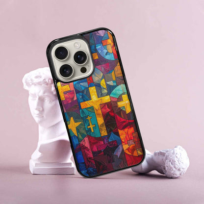 iPhone 16 Pro Case — Faith Cross And Faith Icons Pattern, Unique Phone Case Design