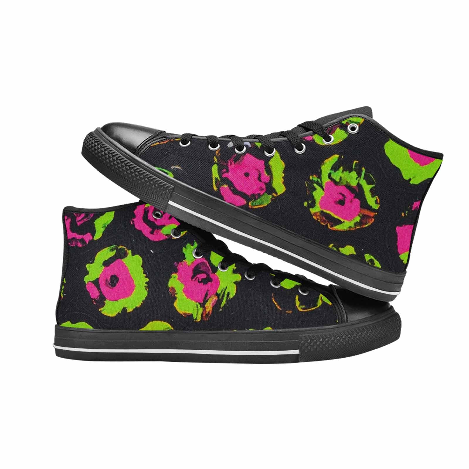 WOMEN'S Leopard Neon Rosette Black High Top Canvas Surreal Sneakers