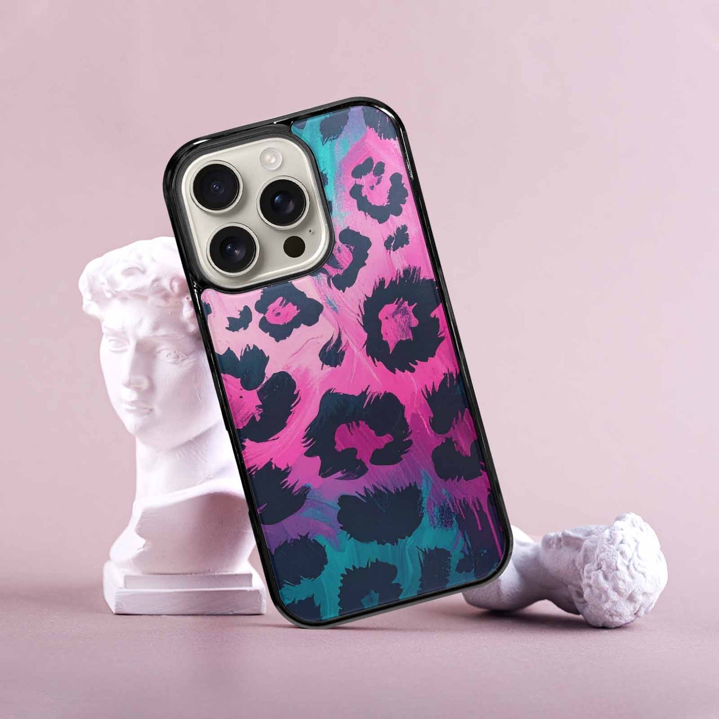 iPhone 16 Pro Case — Leopard Neon Pink Teal Airbrush, Unique Phone Case Design