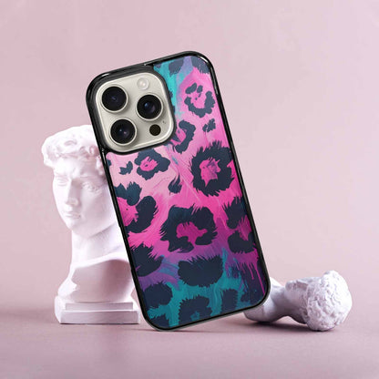 iPhone 16 Pro Case — Leopard Neon Pink Teal Airbrush, Unique Phone Case Design