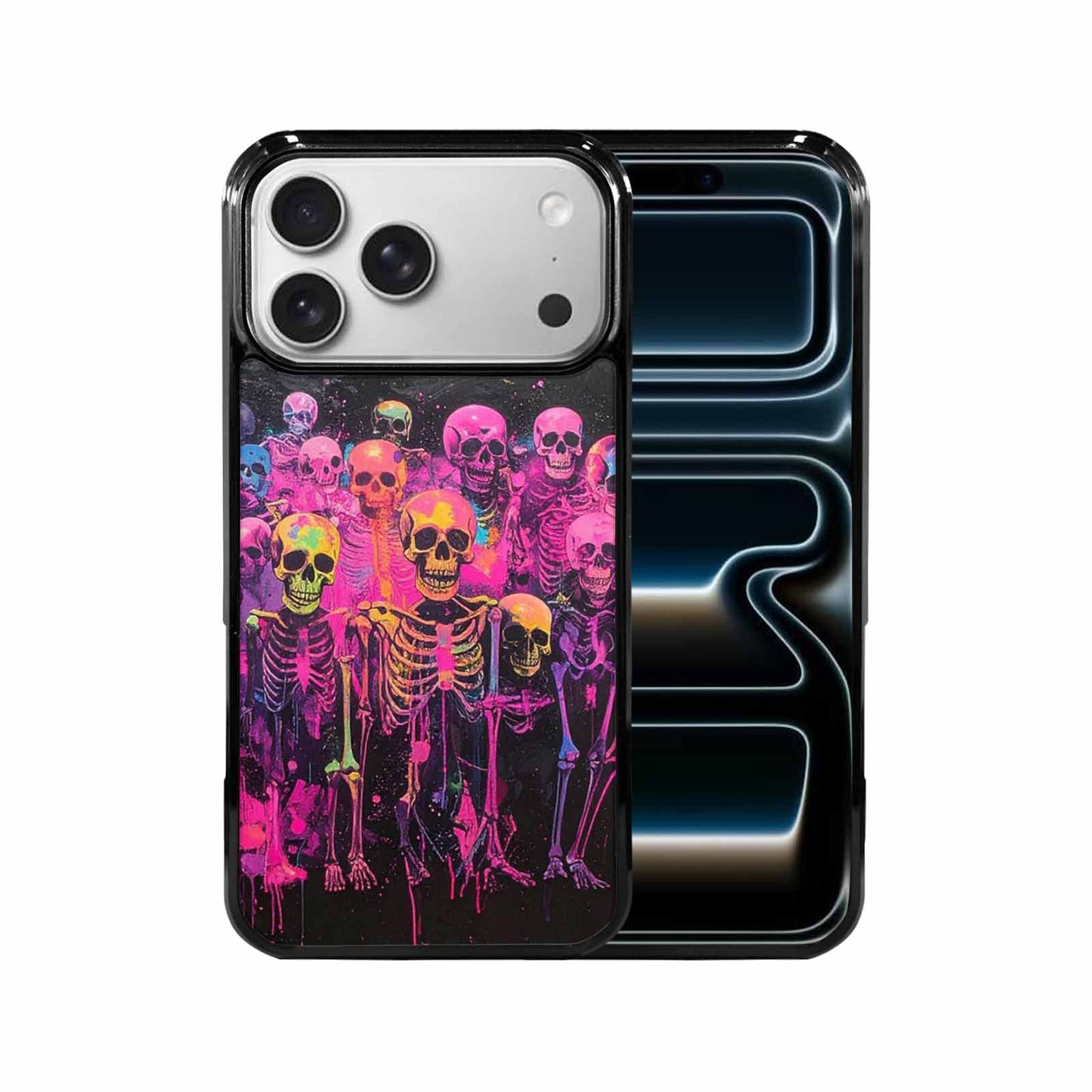 iPhone 17 Pro Max Case — Skeletons Neon Pink Glowskelet Original Art, Personalized Phone Case