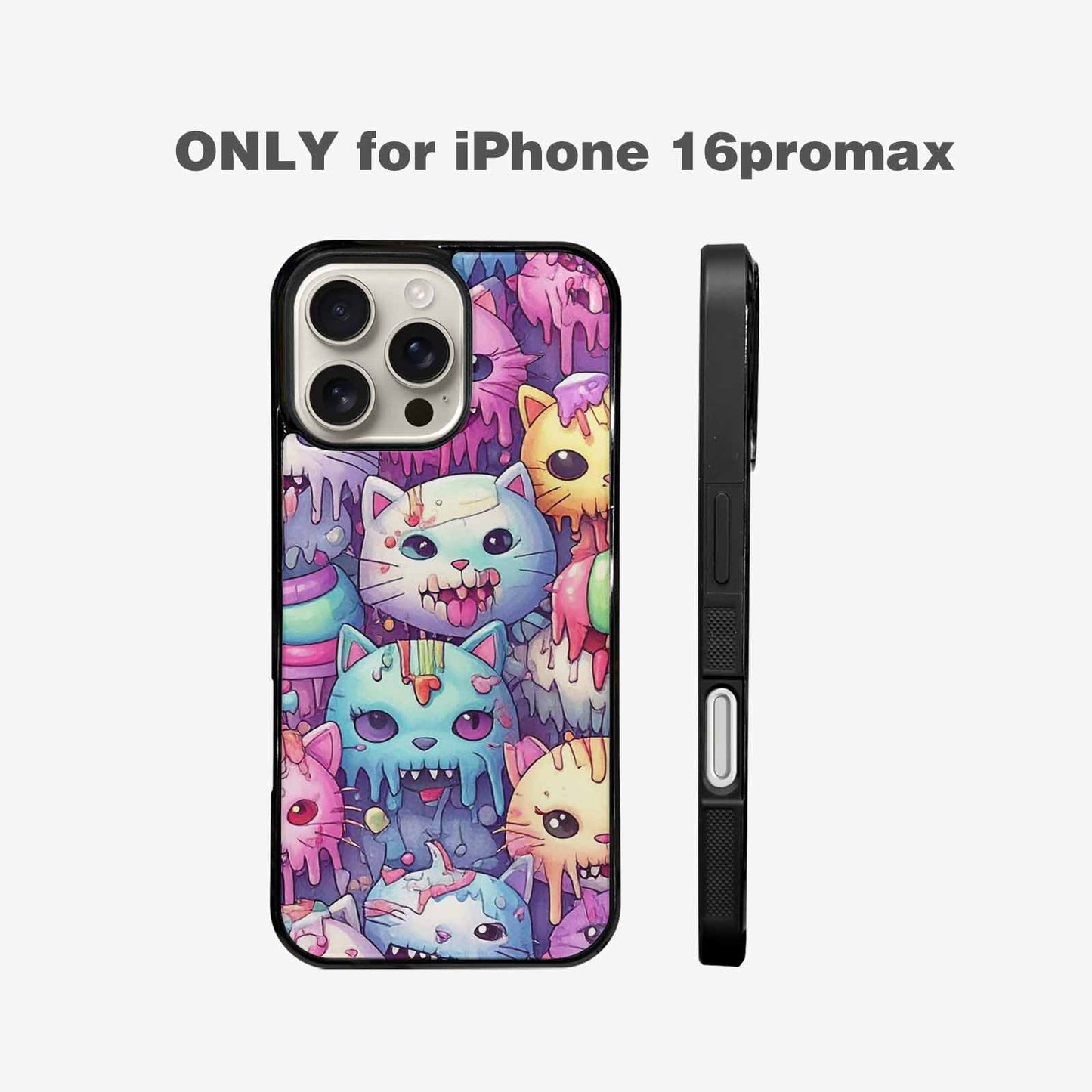 iPhone 16 Pro Max Case — Pastel Gore Cat Character Pattern Hundreds, Unique Phone Case Design
