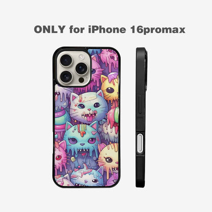iPhone 16 Pro Max Case — Pastel Gore Cat Character Pattern Hundreds, Unique Phone Case Design
