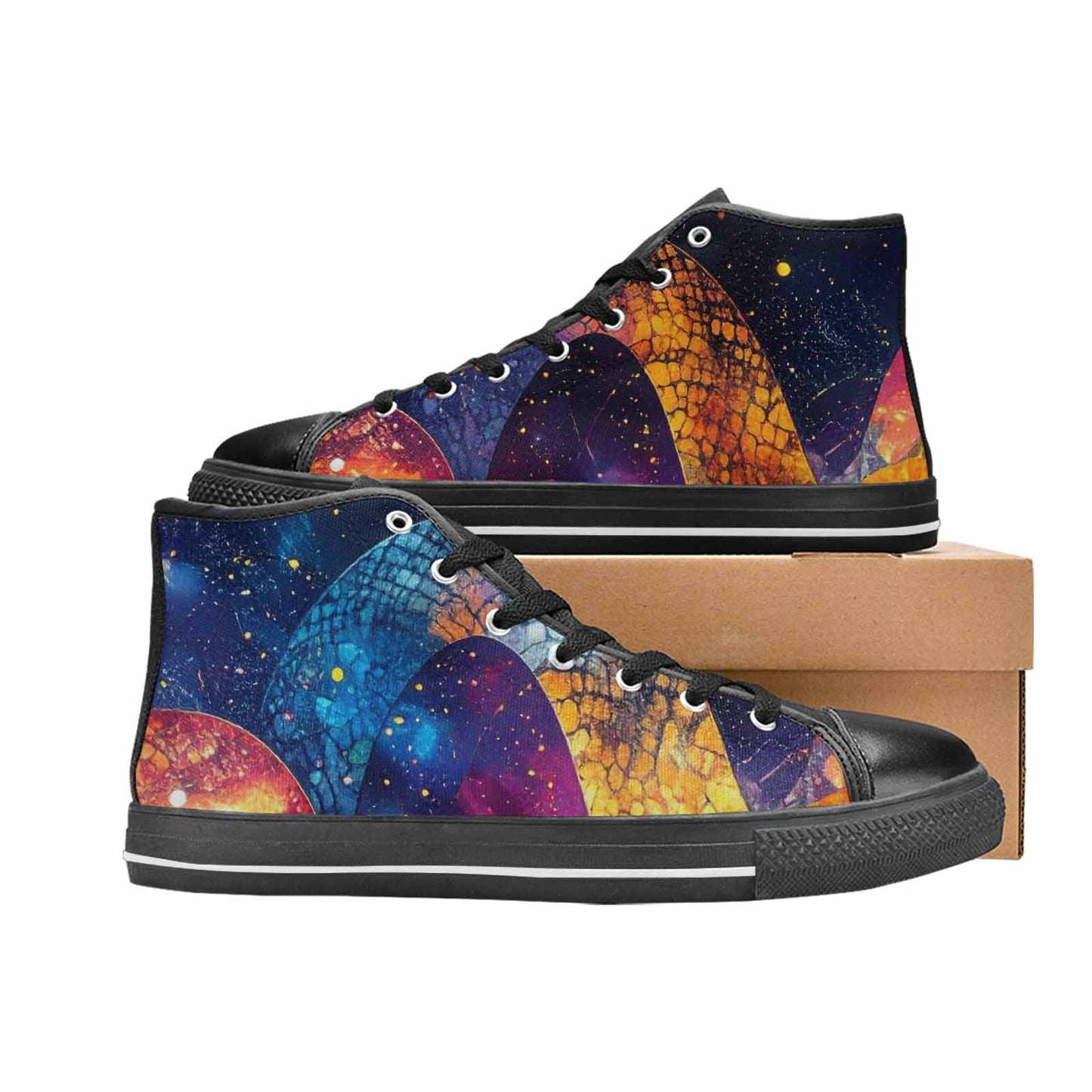 MEN'S Galaxy Snake Print High Top Canvas Wallpaper Art Custom Shoes