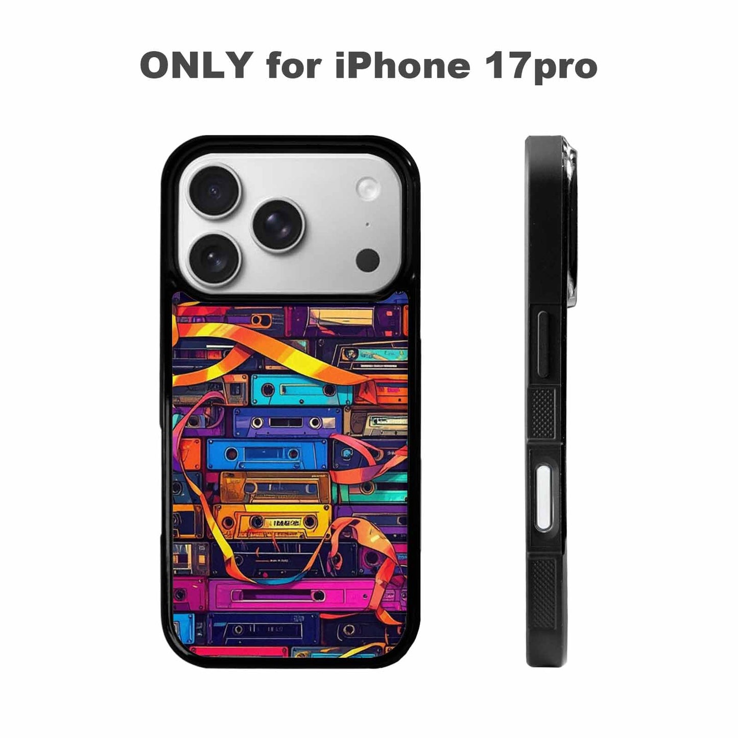 iPhone 17 Pro Case — Retro Cassette Tape Pattern Hundreds Retro, Custom Printed Phone Case