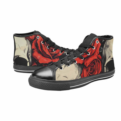 WOMEN'S Skulls Roses Bold Pen Ink High Top Canvas Cottagecore Custom Sneakers