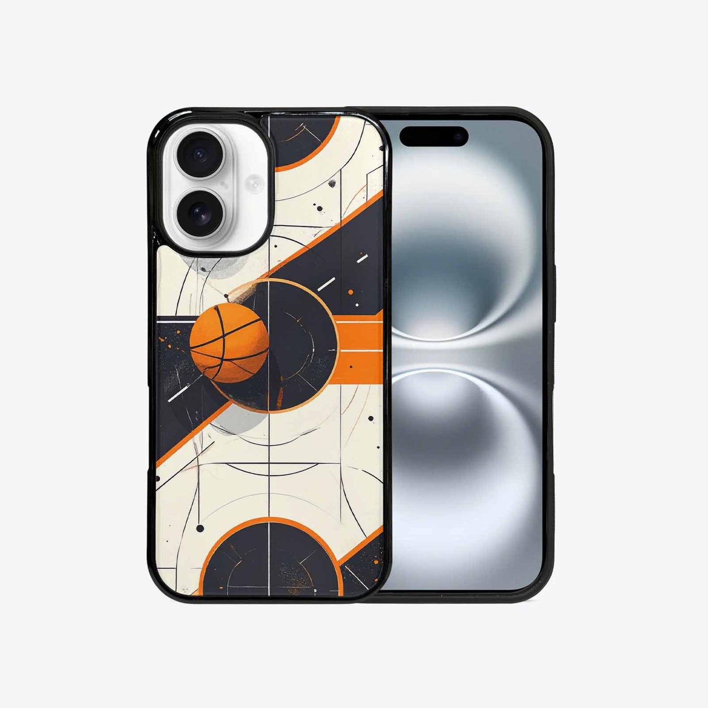 iPhone 16 Case — Basketball Pattern Court Lines And Balls, Custom Designed Case Cover