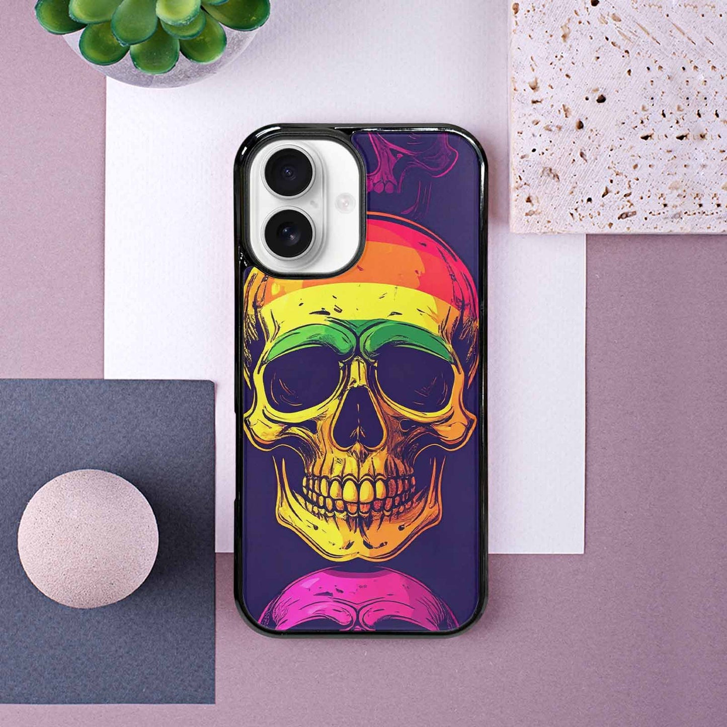 iPhone 16 Case — Pride Flag Skulls Seamless Pattern Vibrant, Customized Protective Case