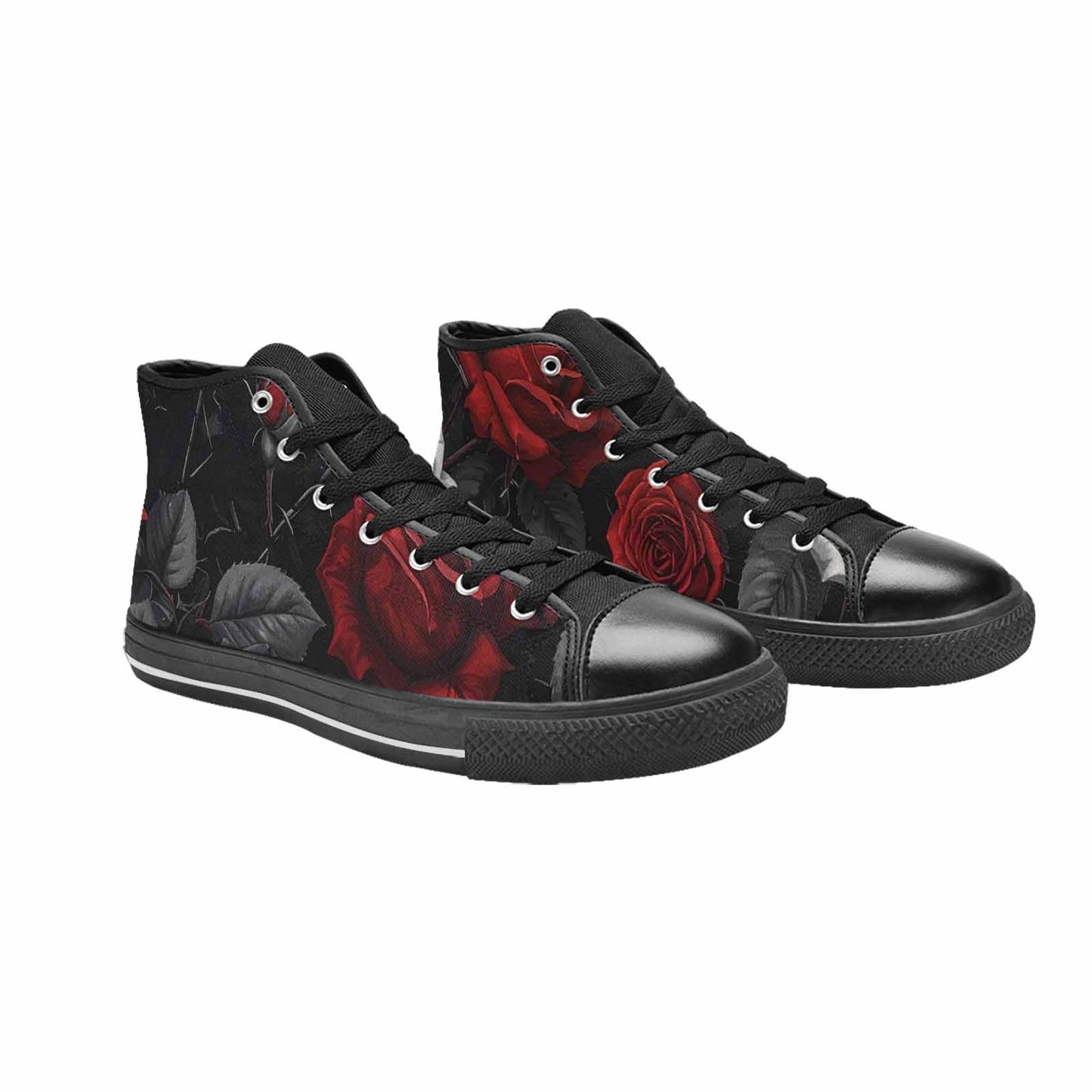 MEN'S Black Gothic Rose High Top Canvas Neon Fantasy Custom Shoes