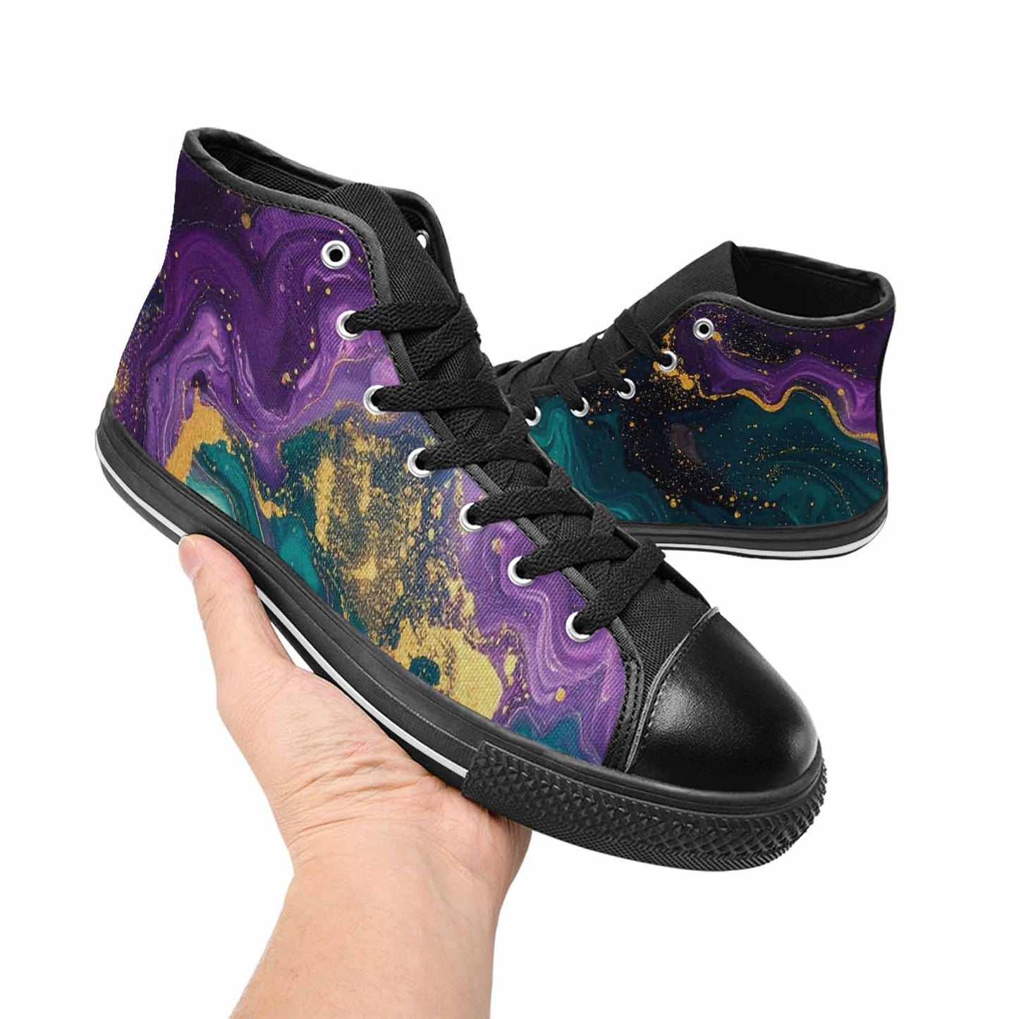 MEN'S Marble Galaxy Swirl High Top Canvas Vibrant Chaos Custom Shoes