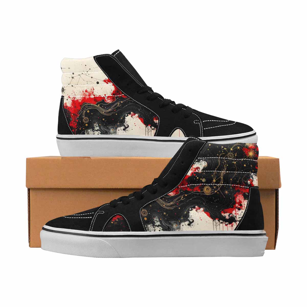 MEN'S Zodiac Black & Red Ink High Top Canvas Artist-designed Y2K Custom Canvas Shoes