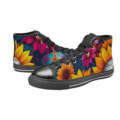 MEN'S Sunflower Skulls Print High Top Canvas Dreamcore Custom Shoes