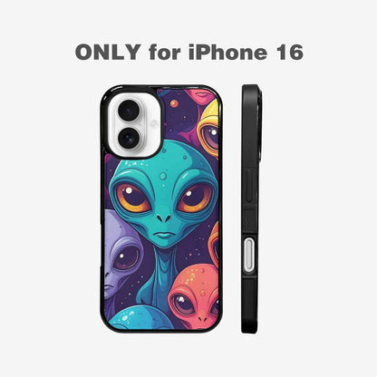 iPhone 16 Case — Alien Ufo Cartoon Art Pattern Groovy, Custom Phone Case