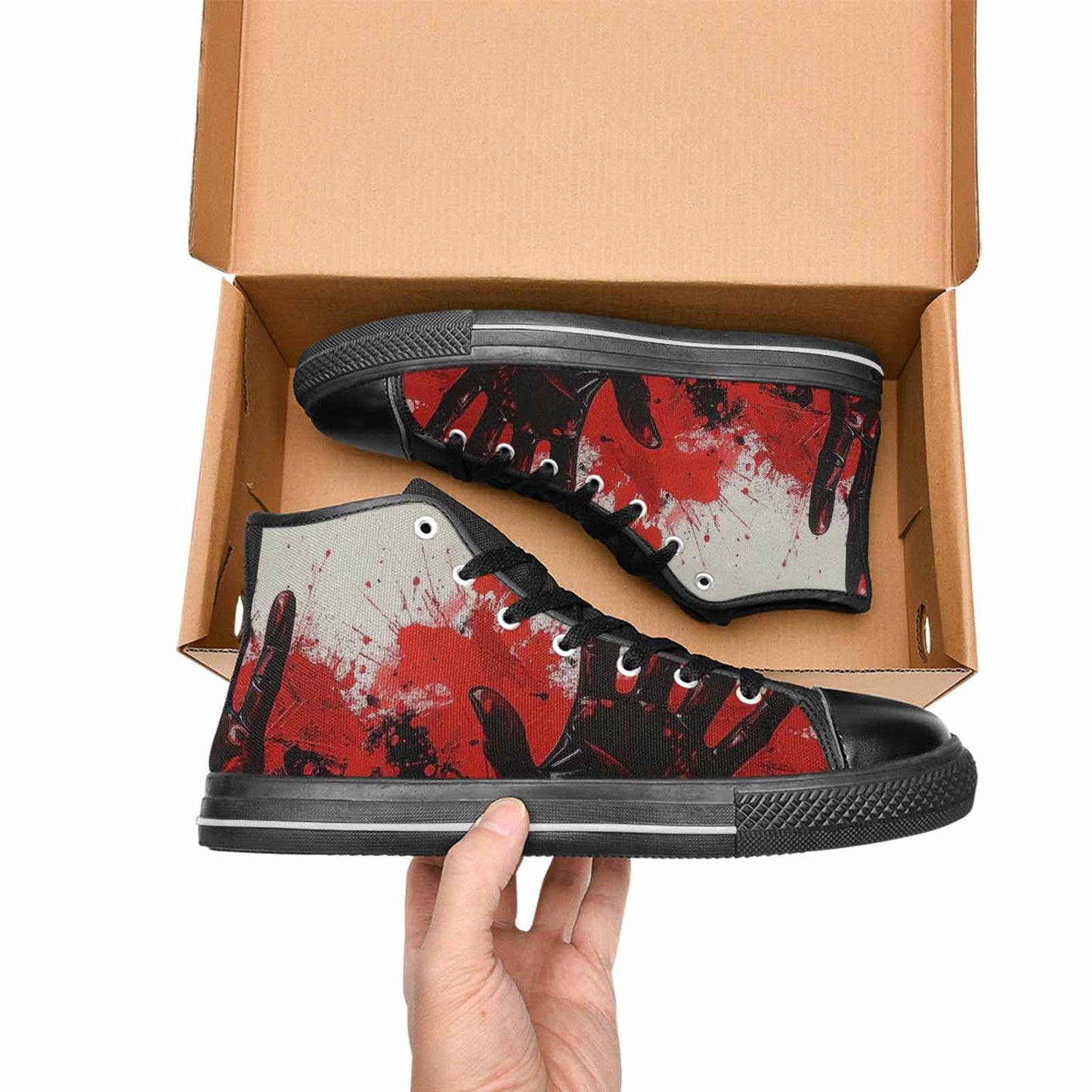 WOMEN'S Halloween Splatter Handprint High Top Canvas Dark Academia Custom Shoes