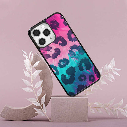 iPhone 15 Pro Max Case — Leopard Neon Pink Teal Airbrush, Custom Printed Phone Case