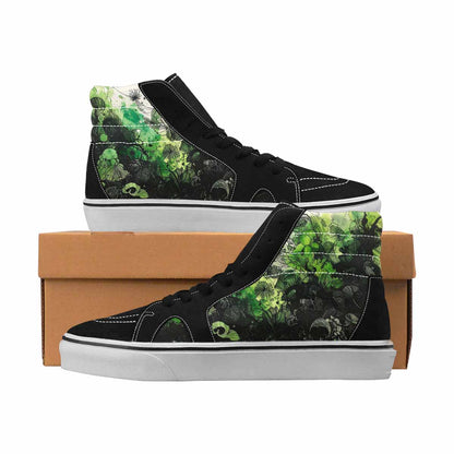 MEN'S Sea Creatures Black & Green Ink High Top Canvas Artist-designed Dark Academia Handmade Custom Shoes