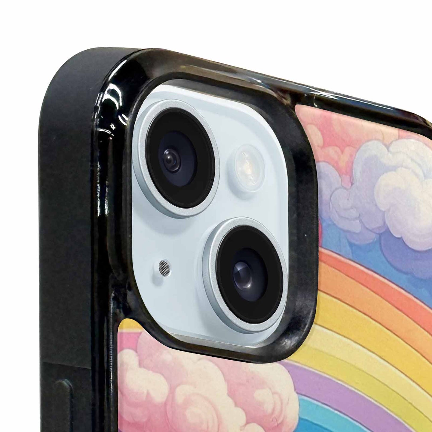 iPhone 15 Case — Cloud And Rainbow Burst Pattern Hundreds, Custom Art Phone Cover