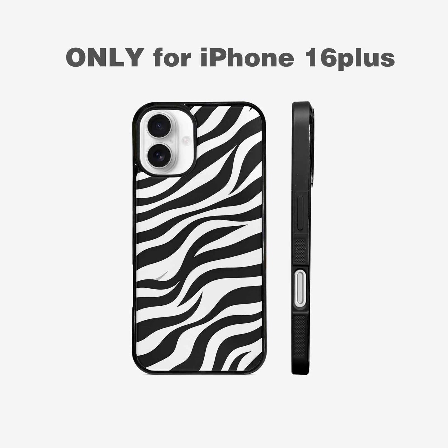 iPhone 16 Plus Case — Zebra Print Black White, Original Design Phone Case