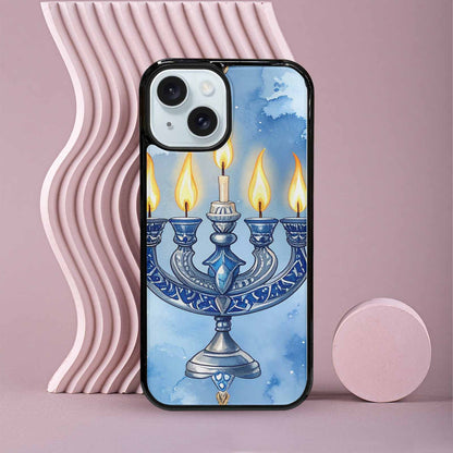 iPhone 15 Case — Hanukkah Menorah Pattern Seamless Repeat Jewish, Custom Print Case Cover