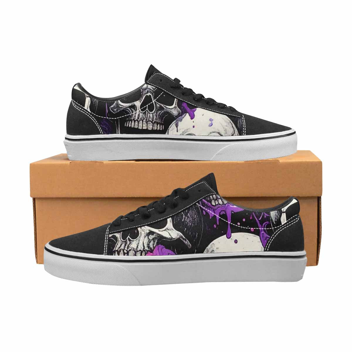 WOMEN'S Rainbow From Skull S Lace-Up Canvas Cottagecore Custom Sneakers