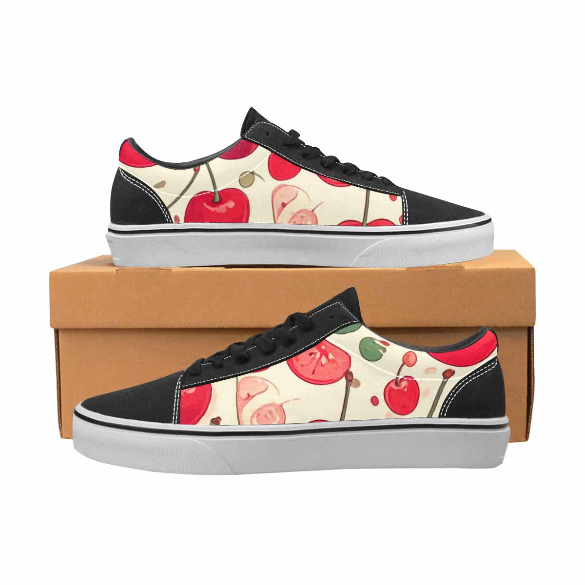 MEN'S Cherry Fruit Print Canvas Lace-Up Vibrant Chaos Custom Sneakers