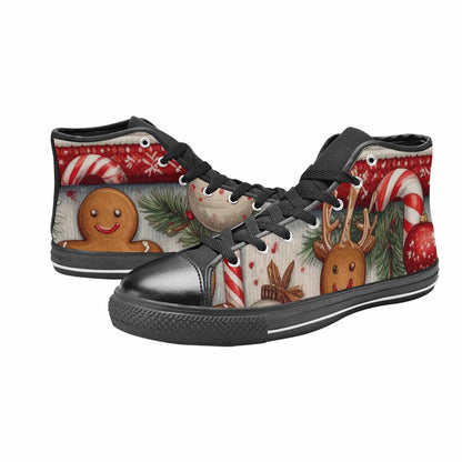 WOMEN'S Christmas Holly Snowflake High Top Canvas Grunge Custom Sneakers