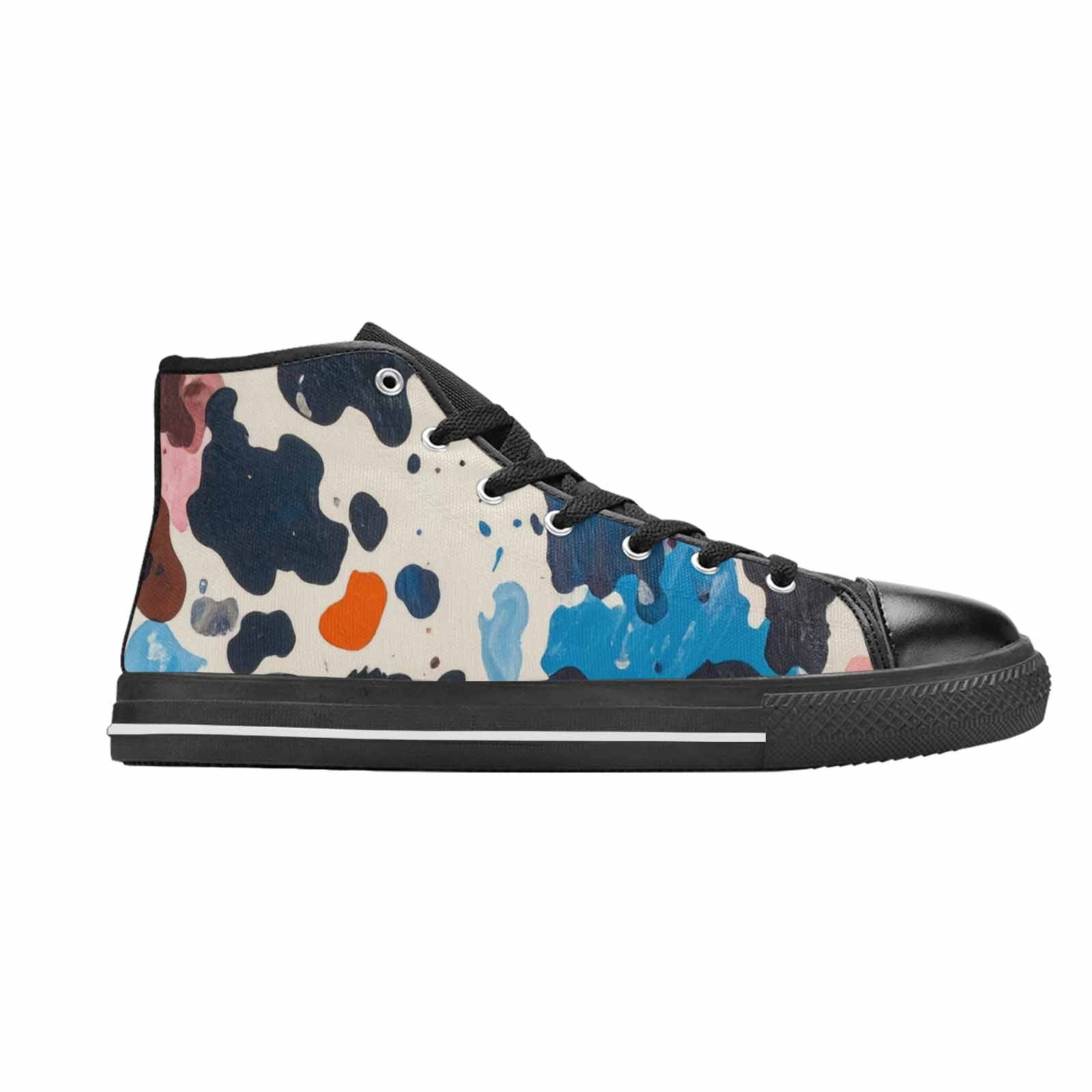 WOMEN'S Cow Animal Print High Top Canvas Vibrant Chaos Sneakers