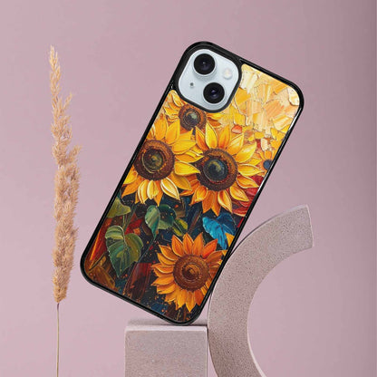 iPhone 15 Plus Case — Impressionist Sunflower Brushstroke Pattern Hundreds Of, Custom Print Case Cover