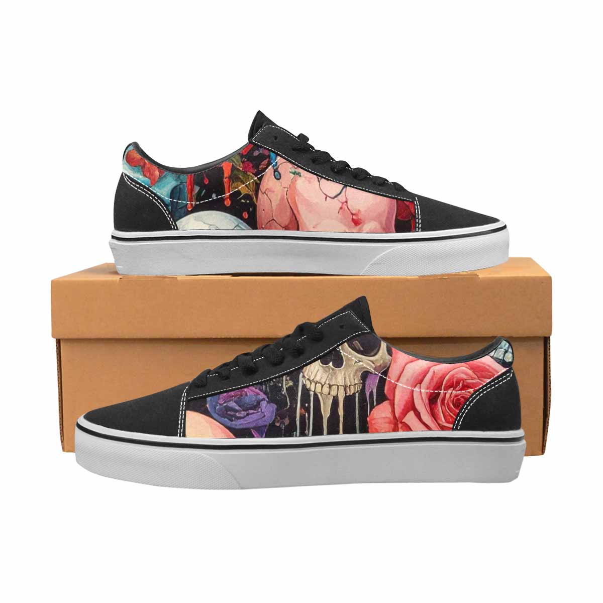 WOMEN'S Skulls Roses Melting Skulls Lace-Up Canvas Grunge Shoes